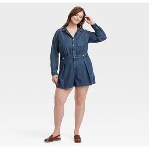 Universal Thread Denim Long Sleeve Romper Playsuit Short Jumpsuit Casual Size 17